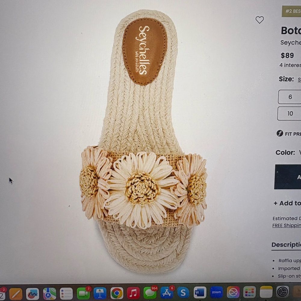 Seychelles Cream Tan Espadrille Sandals with Floral Design